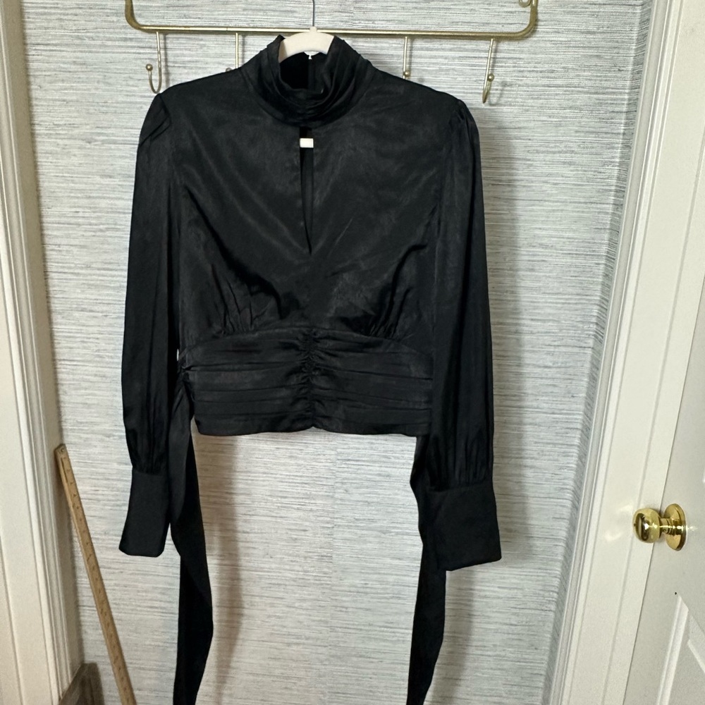 WAYF black holly mock neck satin long sleeve satin top